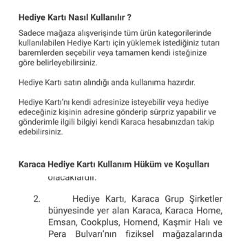 Karaca Züccaciye Hediye Kart Kullanımı