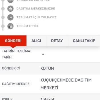 Koton Siparişimin Tarafıma Ulaşmaması
