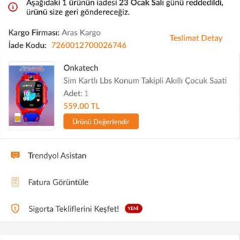 Trendyol Onkatech Kullanılmış Ve Çalışmayan Akıllı Çocuk Saati Gönderdiler