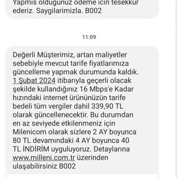 Millenicom 2 Ay İçinde 2 Defa Zam Yaptı Ve Müşteri Hizmetleri Yok