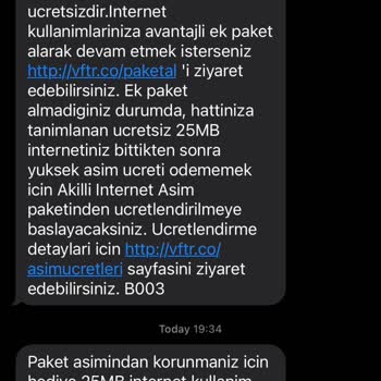 Vodafone İnternetim Olmasına Rağmen Tarife Aşım Paketinin Hattıma Tanımlanması