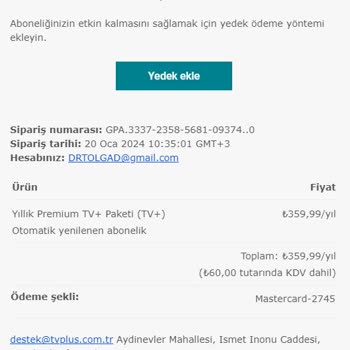 TV Plus Premium Paketi Ödeme Yapmama Rağmen Onaylanmadı