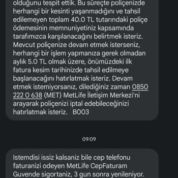 Metlife Emeklilik ve Hayat Fatura Şoku Ve Destek Sorunu