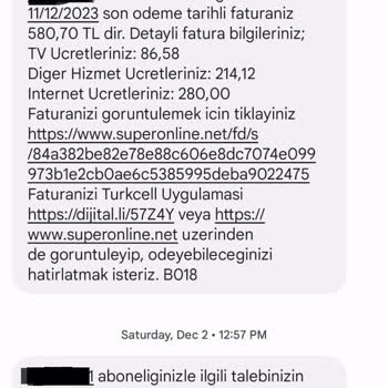 Superonline Turkcell Fatura Yanlış Bilgi Verilmesi