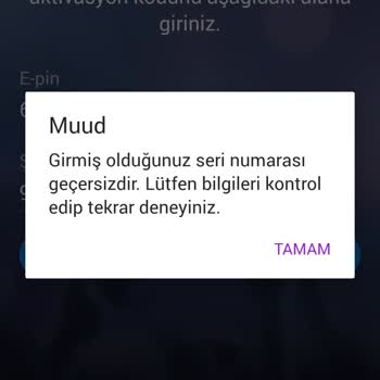 Muud Aktivasyon Kodu Geçersizliği
