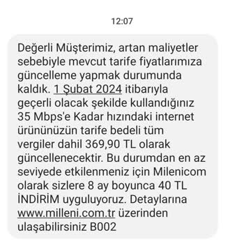 Millenicom Pişmanlıktır Standart Bir Fatura Yok
