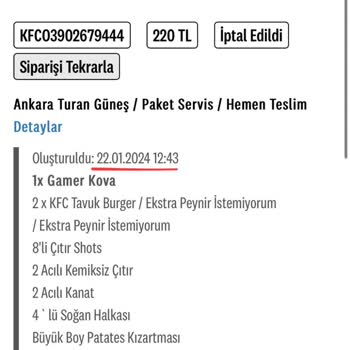 KFC Sipariş İptali Sonrası Ücret İadesi Bekleyişi