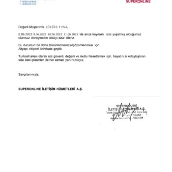 Superonline İnternet Bağlantısı Kopması Sebebiyle Tek Taraflı Fesih Cayma İadesi