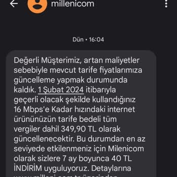 Millenicom Firmasının Fahiş Fiyat Güncellemesi