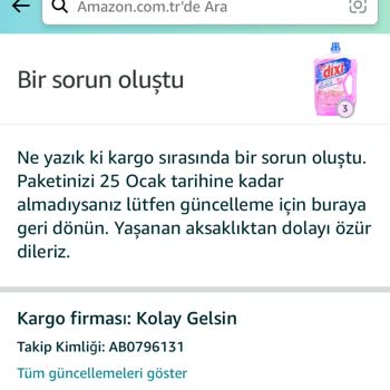 Amazon.com Kargo Sorun Oluştu