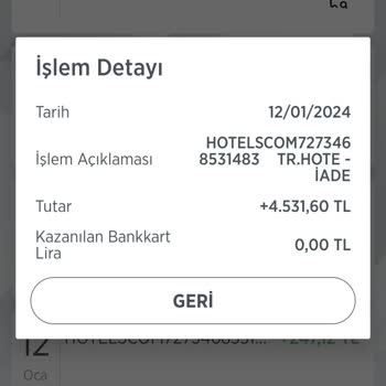 Hotels.com Kartımdan Çekilen Tutar Eksik Olarak İade Edildi