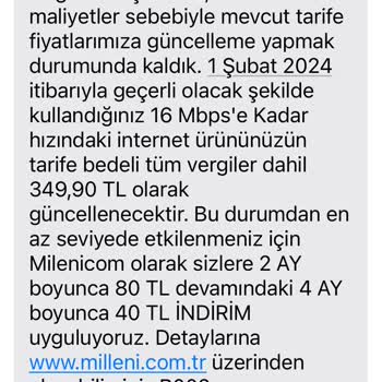 Millenicom Ev İnterneti Fiyat Artışı