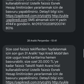 Yapı Kredi Bankası Faizsiz Taksitli Nakit Avans 20.000 TL