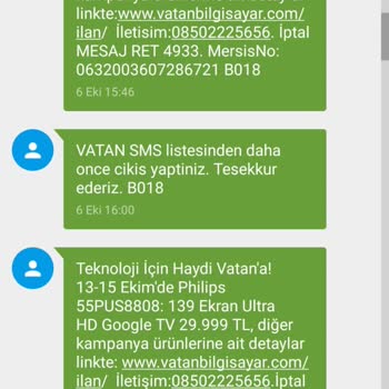 Vatan Bilgisayar Laftan Anlamıyor, Israrla Reklam Mesajları Gönderiyor