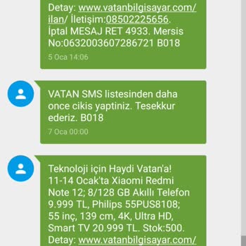 Vatan Bilgisayar Laftan Anlamıyor, Israrla Reklam Mesajları Gönderiyor