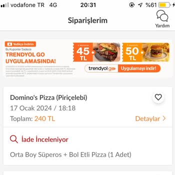Trendyol Yemek Para İadem Yapılmıyor