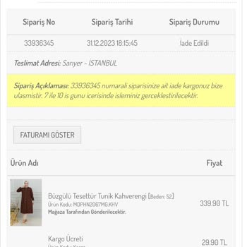Sefamerve İade Ettiğim Ürünün Ücreti Yatırılmadı