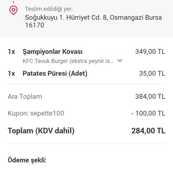 KFC Yemeksepeti Üzerinden Yanlış Sipariş Ve İade Talebi