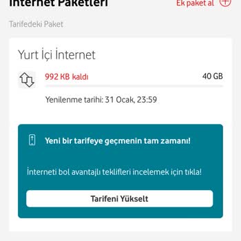 Vodafone Red40 İnternetim Bitiyor Dur