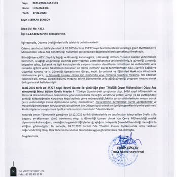 Çevre Mühendisleri Odası Çmo Üyelik İptali