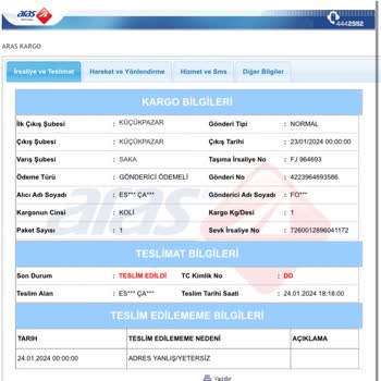 Aras Kargo Teslim Edilmeyen Kargo Hakkında