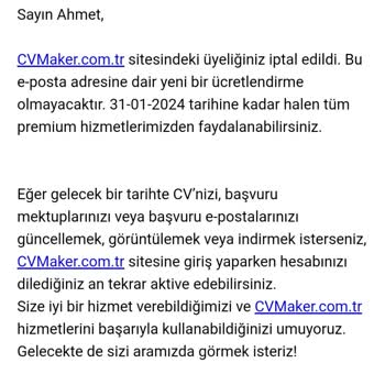 Cvmaker.com.tr Abonelik Ücreti İadesi Talebi