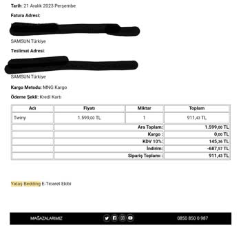 Yataş Ücretleri İşleyip Ürünleri Göndermiyor.