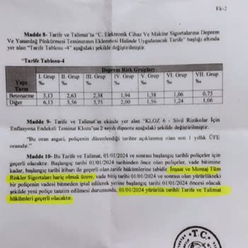 Hazine Ve Maliye Bakanlığı İhtiyari Deprem  Tarife Ve Talimatlarını İhlalen Poliçe Düzenleme