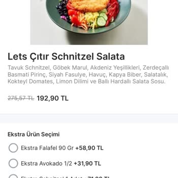 Migros Yemek Let's Salad Yemek Siparişi Ürün Ücreti Talebi