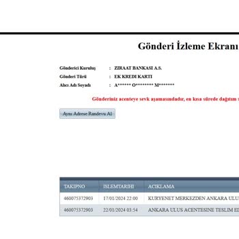 Kuryenet Ulus Acente - Teslim Edilemeyen Banka Kartı