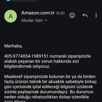 Teknik Aksaklık Denilerek Siparişim İptal Edildi Amazon