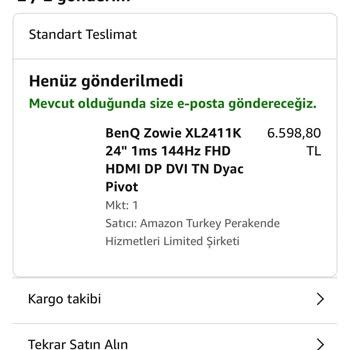 Amazon Stoktan Dolayı Sipariş İptali