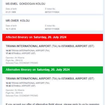 Air Albania Uçuş Değişikliği Yaptırmıyor Ve Ulaşılamıyor