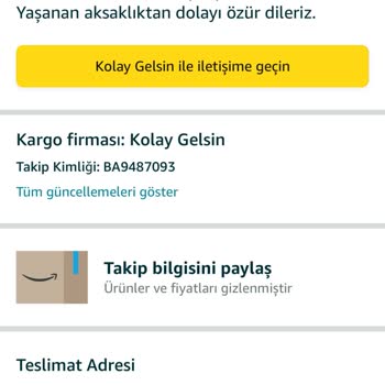Amazon Ve Kolay Gelsin Kargo Firması Gecikme