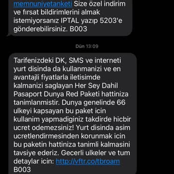 Vodafone Yurt Dışı Kullanım