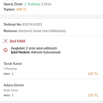 Trendyol Yemek Sipariş İptali Kuryenin Yemeğimi Yemesi