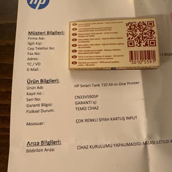 HP Smart Tank 720, Kurulamadan Servise Gitti!