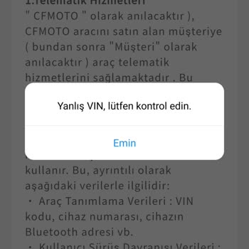 CFMOTO Nk 250 VINN Kodu Hatası
