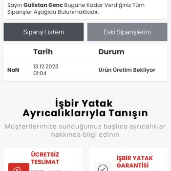 İşbir Yatak Ürün Verilen Sürede Teslim Edilemedi