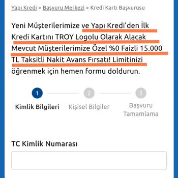 Yapı Kredi Bankası Taksitli Nakit Avans