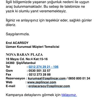 Zeplin Car Online Rezervasyonların Gerçekleşmemesi