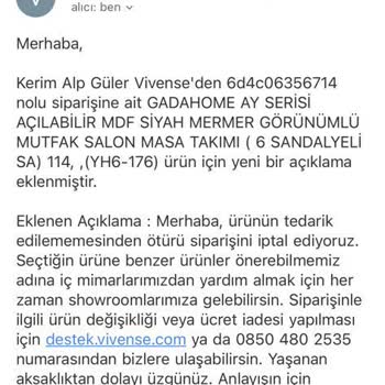 Vivense 4 Ay Sonra Siparişimi İptal Etti