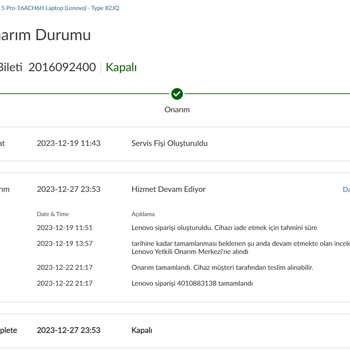 Lenovo Bilgisayar Lenovo Legion 5 Pro Servis Sonrası Isınma Sorunu (Arka Fan Çalışmıyor)