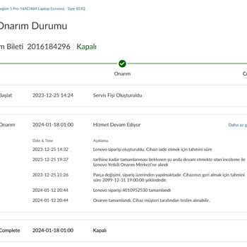 Lenovo Bilgisayar Lenovo Legion 5 Pro Servis Sonrası Isınma Sorunu (Arka Fan Çalışmıyor)