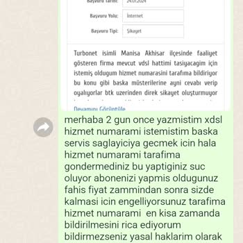 Turbonet Xdsl Hizmet Numaramı Vermiyor