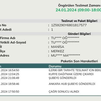 UPS Kargo'nun Geciken Teslimatı Ve Yetersiz Hizmeti