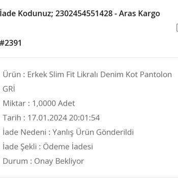 Zafoni Kot Pantolon Sipariş Şikayeti