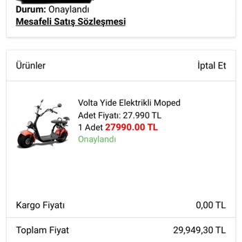 A101 Volta Yide Elektrikli Moped Siparişim Teslim Edilmedi