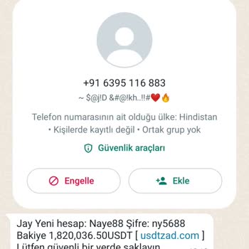 Usdtzad.com WhatsApp Mesaj Üzerinden Gelen Mesaj