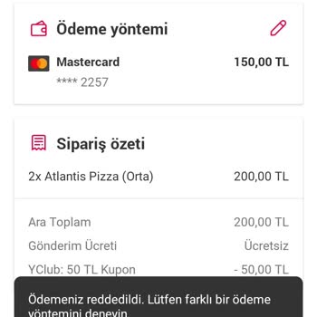 Yemeksepeti Online Ödeme Reddedildi
